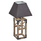 Rustic Wood Table Lamp with Metal Accents and Black Square Shade