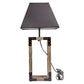 Rustic Wood Table Lamp with Metal Accents and Black Square Shade