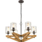 Candelabra Oak Wood with Clear Blown Dimpled Glass Pendant Light